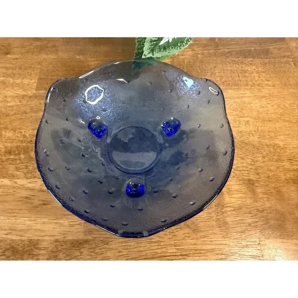 Vintage Cobalt Blue Textured Three Footed Console Bowl MCM Decor Kitchen Dining‎ - Picture 4 of 6